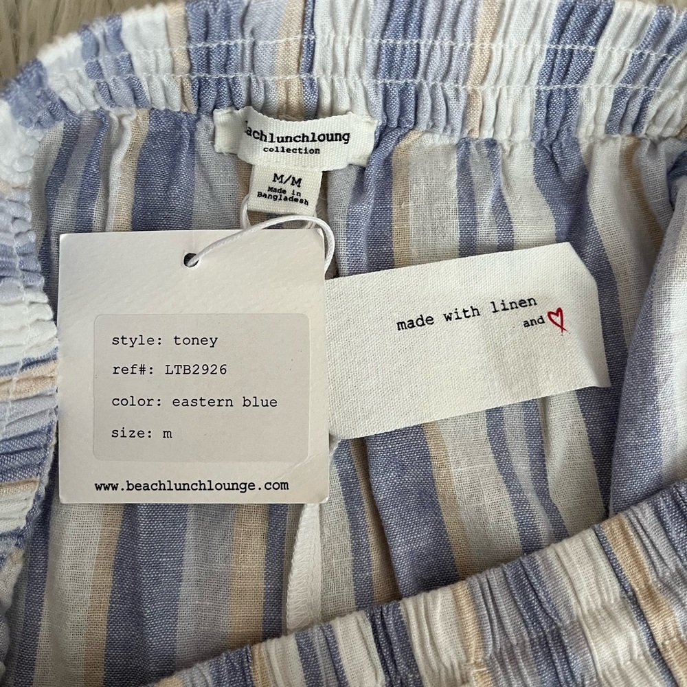 {BeachLunchLounge} Striped Linen Blend Toney Shorts in Eastern Blue - Medium - Picture 9 of 9